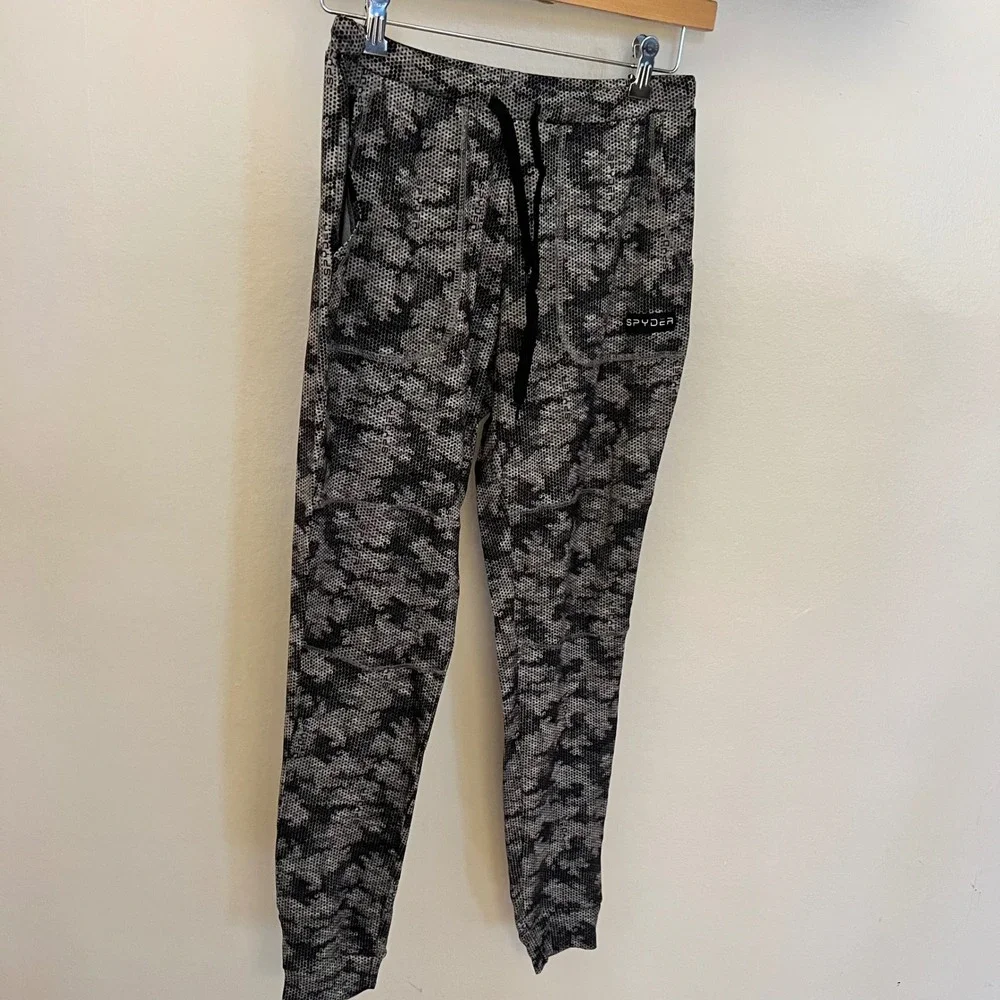 Spyder Womens 2 Piece Lounge Set Gray Black Honeycomb Camo Henley Joggers M NEW